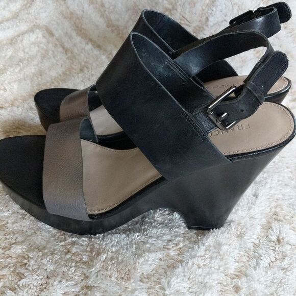 Franco Sarto Silver and Black Leather Platform Sandals - Picture 3 of 12